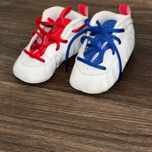 Kids White Shoes with Red and Blue Laces